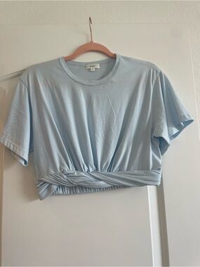 A.L.C. Pale Blue Twisted Hem Crop Top